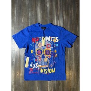 Reason Brand No Limits Just Vision Skull Graphic Blue T-Shirt Mens Large‎ New